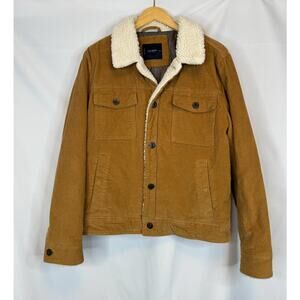 Lucky Brand Mens Size M Corduroy Sherpa Trucker Jacket Fleece Lining Warm Soft